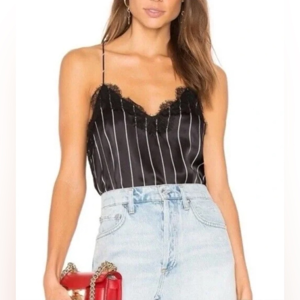 CAMI NYC black & white stripe lace trimmed tank / size small